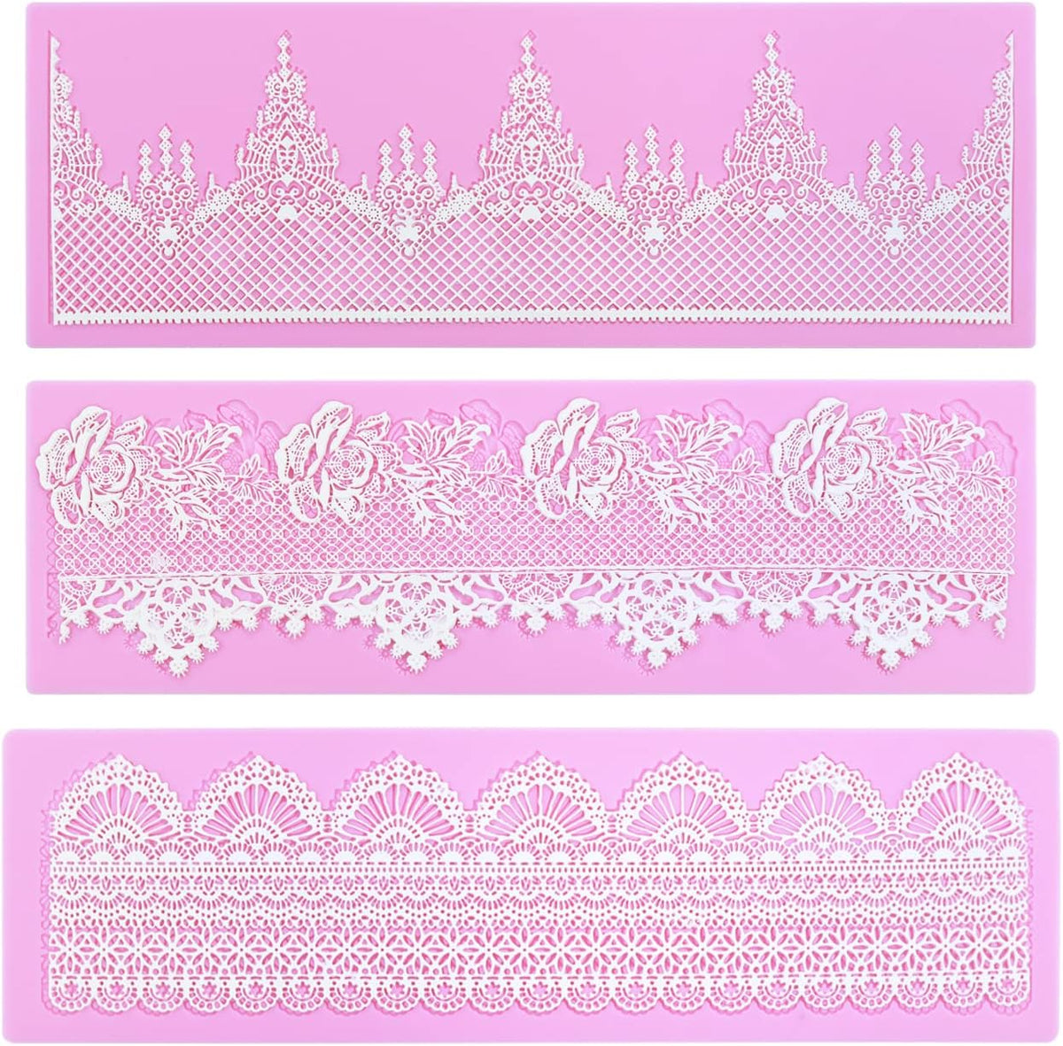 Embossing Lace Fondant Molds - Rose Flower Cake Lace Molds Set of 3