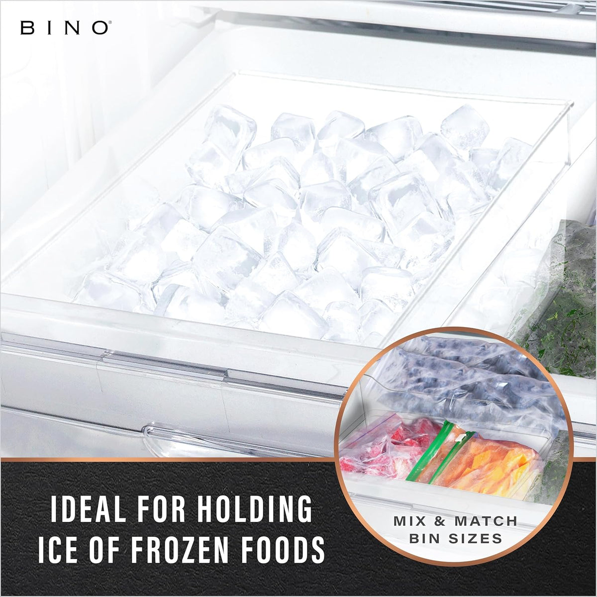 BINO | Plastic Storage Bins, Medium | THE HANDLER COLLECTION | Multipurpose Organizer Bins | Kitchen Pantry Organizers and Storage | Clear Containers for Organizing Home | Freezer Organizer