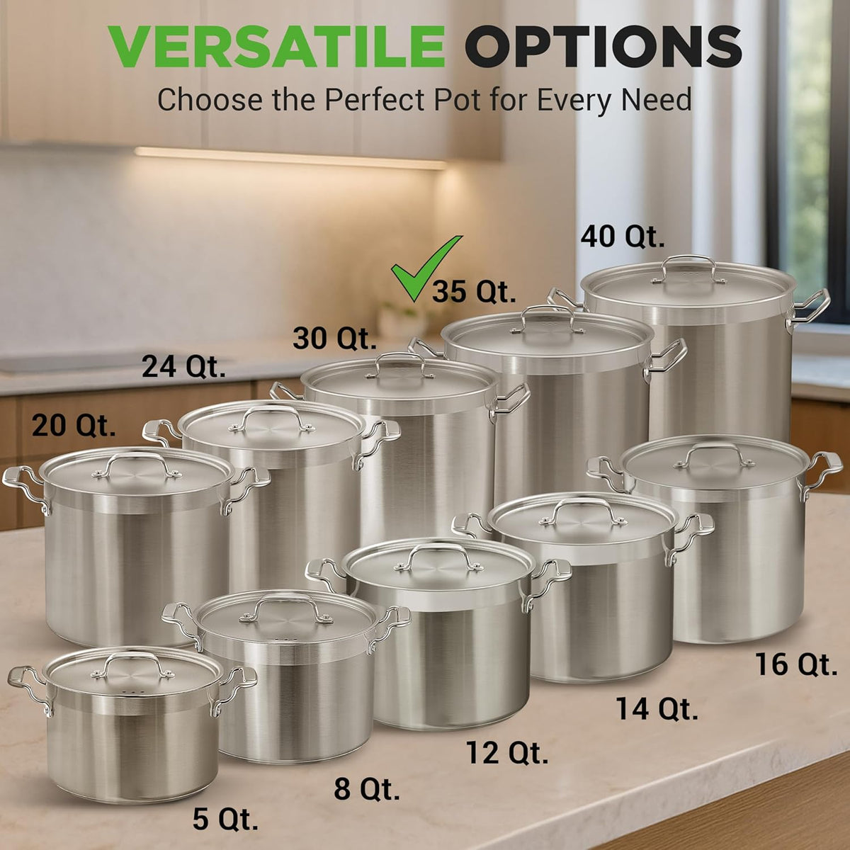 Nutrichef Stainless Steel Cookware Stockpot, 35 Quart Heavy Duty Induction Soup Pot With Stainless Steel Lid And Strong Riveted Handles, Even Heat Distribution, Compatible With Most Cooktops