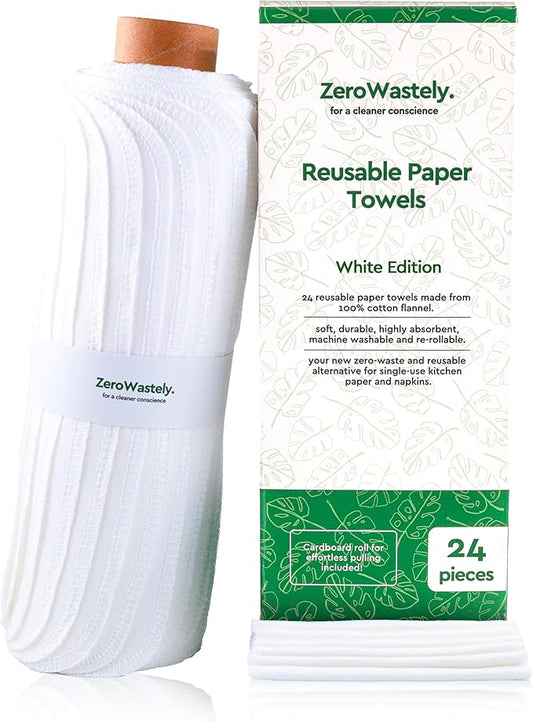 Reusable Paper Towels - Value Pack of 24 Paperless Paper Towels! - 100% Cotton, Super Soft, Absorbent, Washable and Made To Last