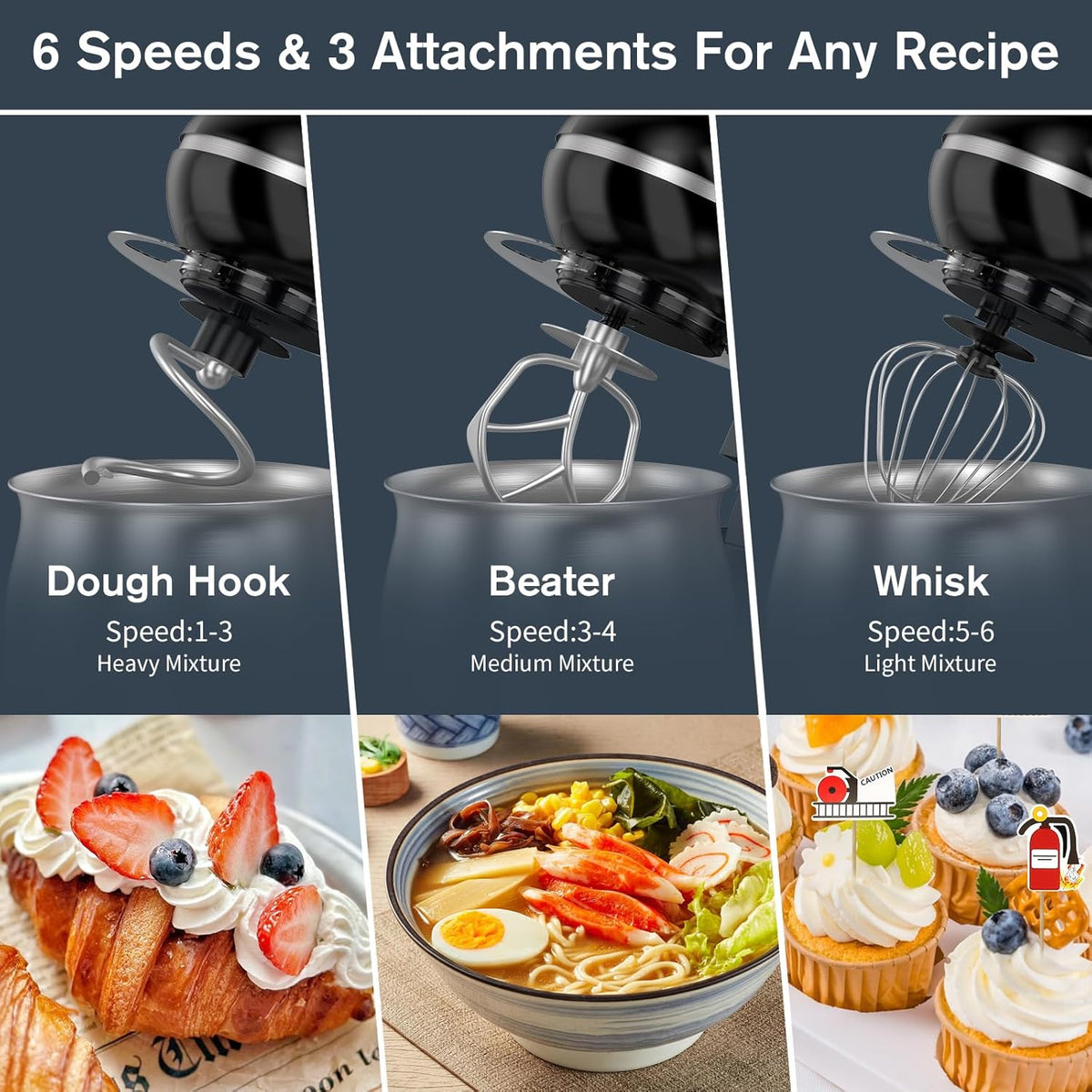 6-Speed Electric Stand Mixer with 5.3 Quart Stainless Steel Bowl, Kitchen Mixer Tilt-Head Design – Includes Dough Hook, Whisk & Beater-Great for Baking Bread, Cakes, Cookies
