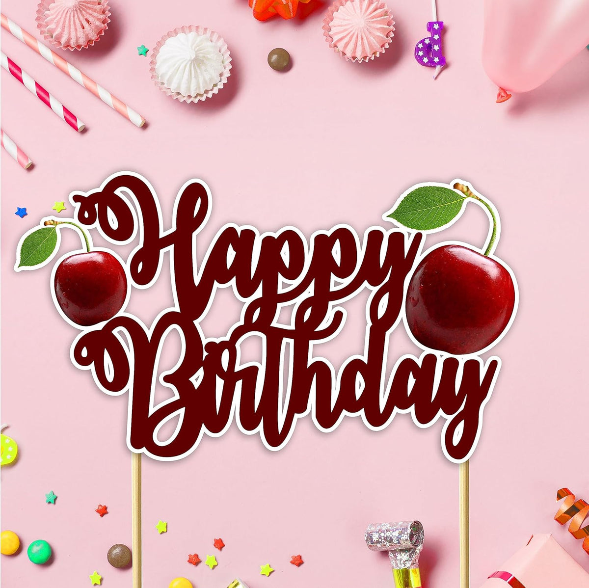 Seyal® Cherry Happy Birthday Cake Topper