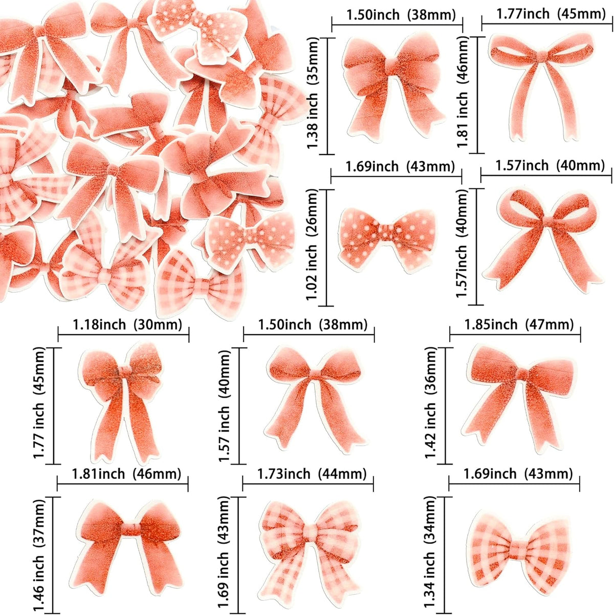 Gyufise 50Pcs Edible Red Bowknot Cupcake Toppers Wafer Paper Bowknot Cake Dessert Picks Baby Shower Princess Cupcake Toppers for Birthday Party Decoration Supplies