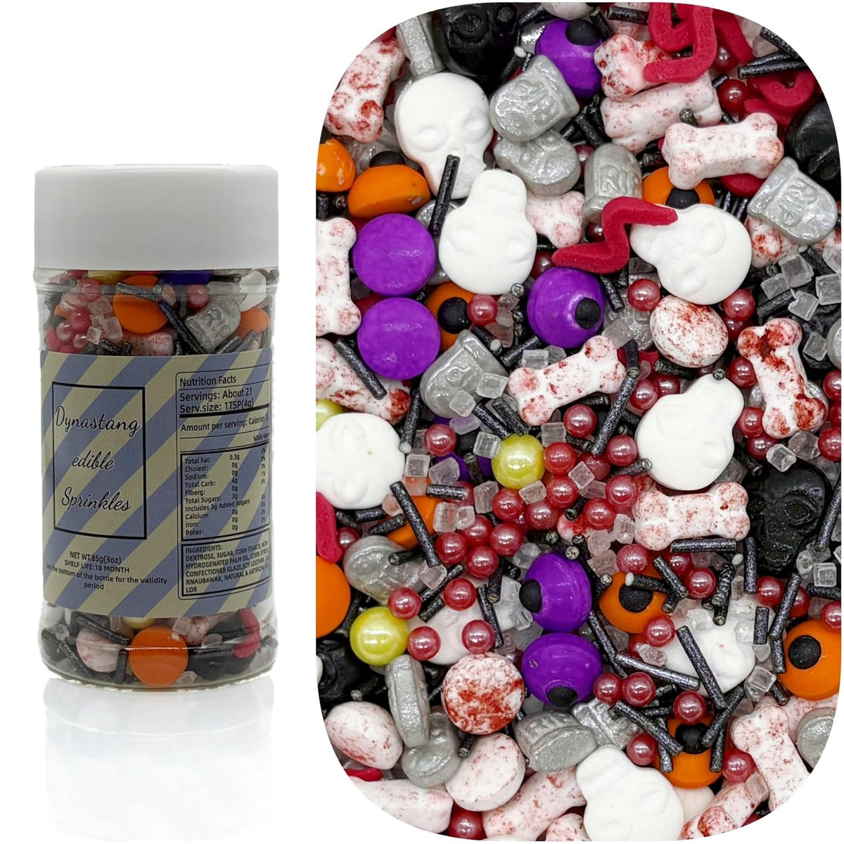 Dynastang Gravestones & Skulls & Mixed Eyes Sprinkles Halloween Edible Eyes Cake Decoration Cupcake Toppers Cookie Decorating Perfect for Cakes, Cupcakes, Desserts Toppings 3OZ
