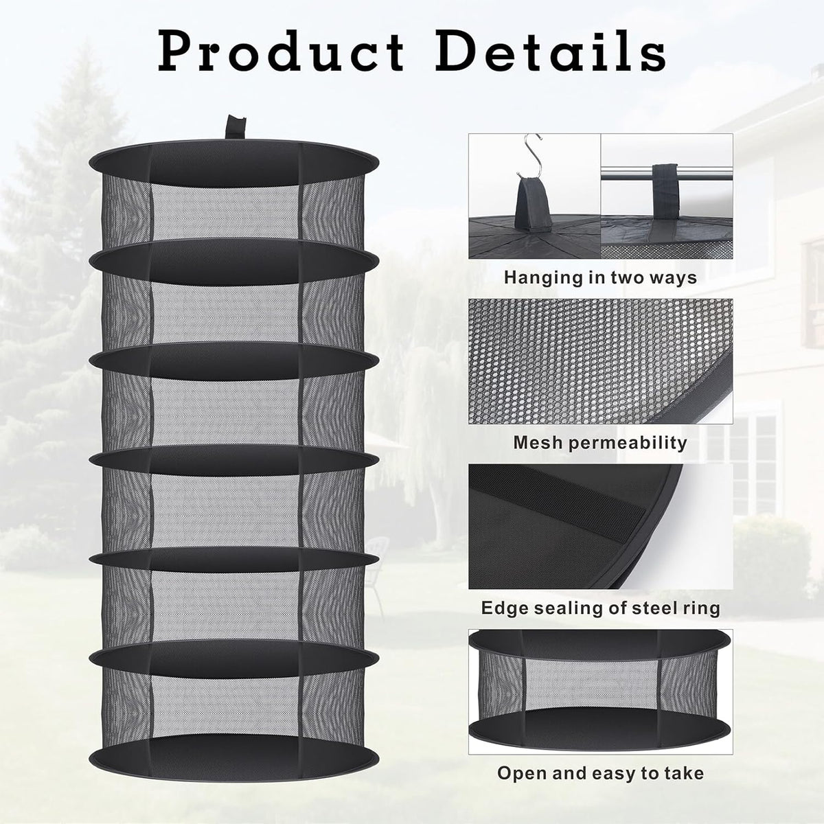 Herb Drying Rack Hanging Collapsible Drying Net for Garden Hydroponic Plant, Flowers, Herbs,Dry Mesh Folding Dryer(6 Layer)