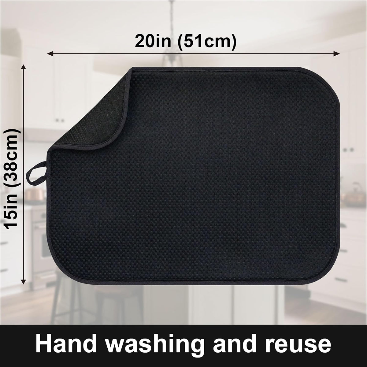 Black Dish Drying Mats 20" x 15", XL Kitchen Drying Mat for Counter, Microfiber Dish Dryer Mat, Microfiber Dish Rack Mat, Foldable Dish Drying Pad for Dishes, Pots, Pans (Black)