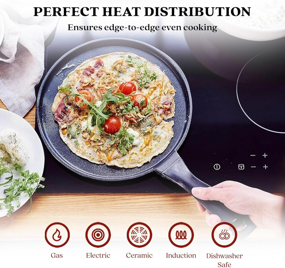 Alva Energy 3-Piece Nonstick Frying Pan Set – 8", 12.6", 11" Crepe Pan – PFAS-Free Ceramic Coating, Induction & Oven Safe, Even-Heat Aluminum, Stay-Cool Handles, Dishwasher Friendly