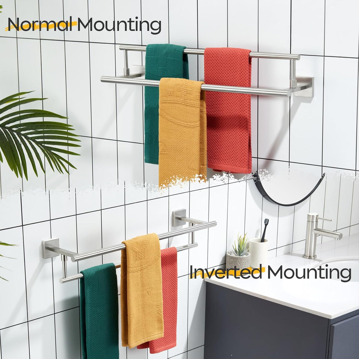 KOKOSIRI Hand Towel Holder Brushed Nickel Bathroom Rack 20-Inch Double Bath Towel Bars Rails for Garage Kitchen Stainless Steel B5009BR-L20