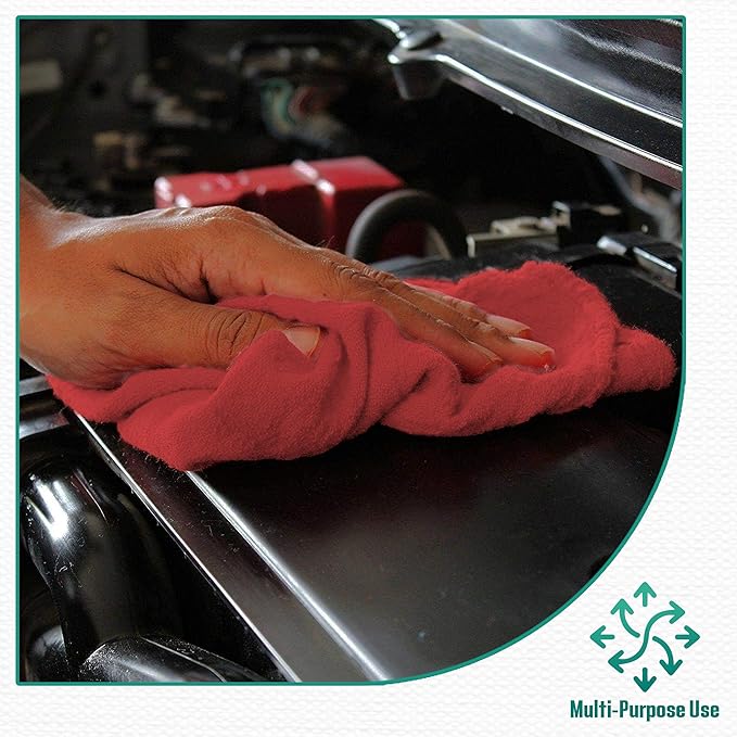 ZUPERIA Cotton Shop Towel – Multipurpose Cleaning Cloths (14" x 12" - Pack of 500 - Red) Reusable Shop Rags for Automobiles, Industrial, Restaurants, Garage, and Homes