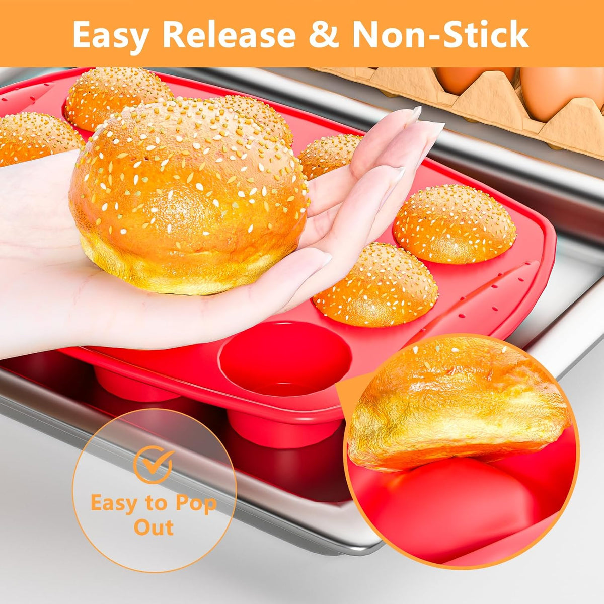 2 Inch Round Muffin Pan,2 Pcs 12 Cups Egg Bites Silicone Mold,Cupcake Pan Molds For Baking English Muffins and Egg Bites,Cookies,Whoopie Pies,Mini Cakes,Biscuits,Buns
