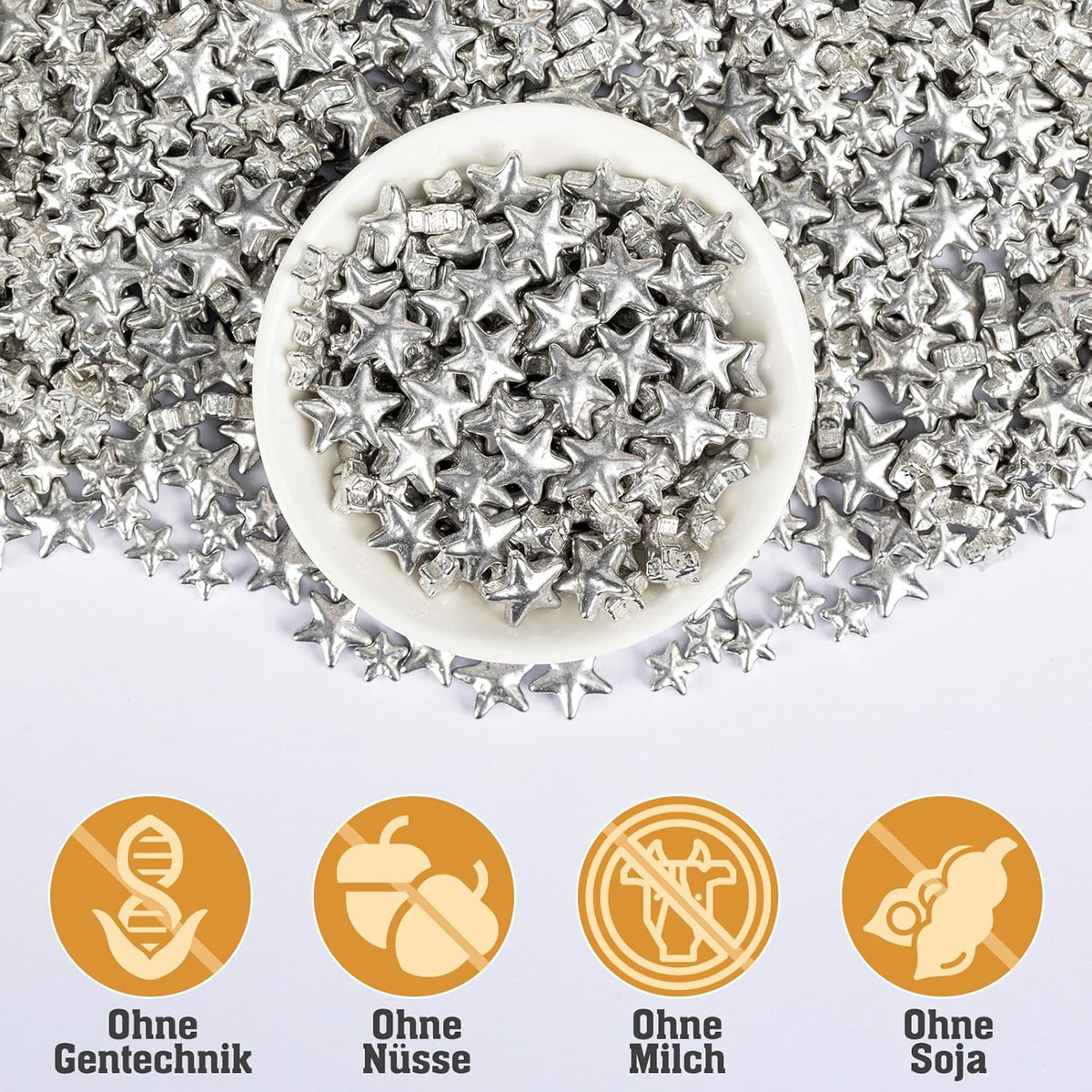 Twisweet Silver Sprinkles, Edible Silver Stars for Cake Decorating, Sugar Sprinkles for Baking, Mix Size Silver Candy, Cake Topper Ice Cream Cupcake Cookie Toppings Dessert Decorations, Christmas Wedding Birthday Party Supplies (130g/4.58oz)