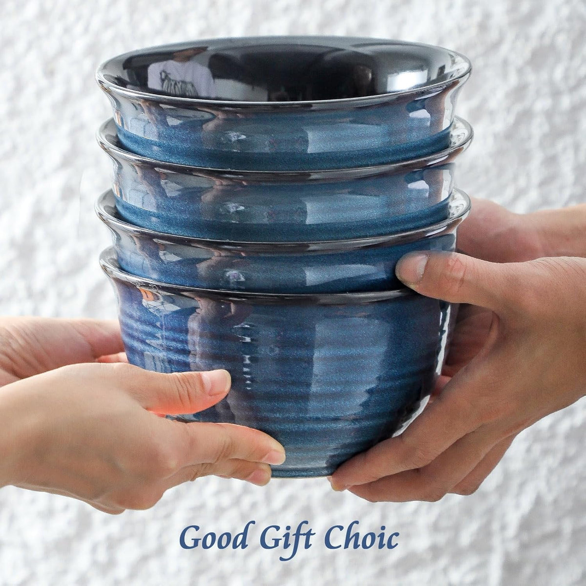 MEKY Soup Bowls Set of 4,40 OZ Large Ceramic Bowls - 7 Inch Deep Bowls for Ramen, Pho, Salad, Pasta, Cereal, Dishwasher & Microwave Safe Stackable Serving Bowls(Blue)