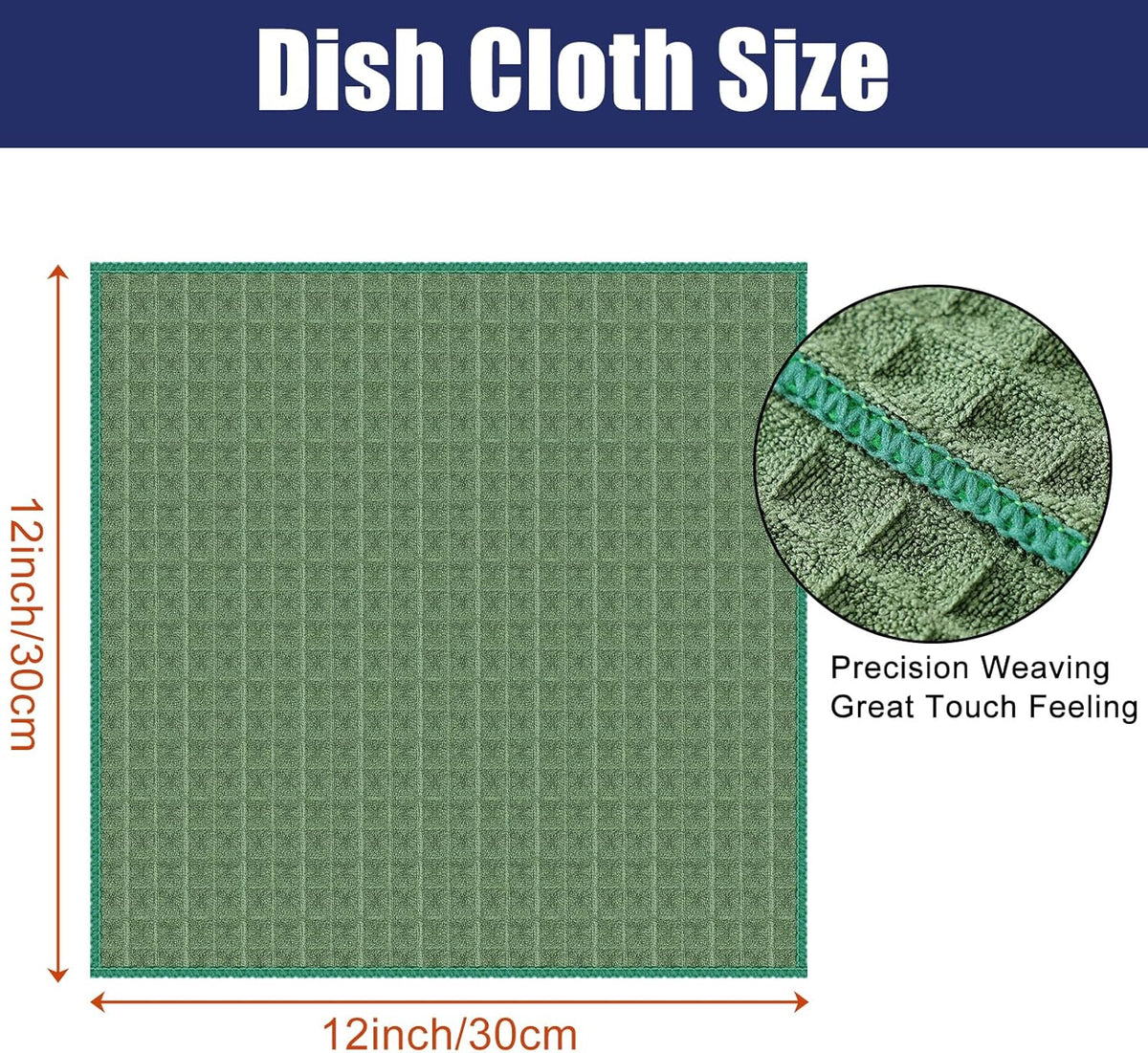 Homaxy Microfiber Waffle Weave Kitchen Dish Cloths, 12 x 12 Inch Ultra Absorbent and Solid Color Dish Towels for Kitchen Fast Drying Dishcloth for Washing Dishes, 12 Pack, Grass Green
