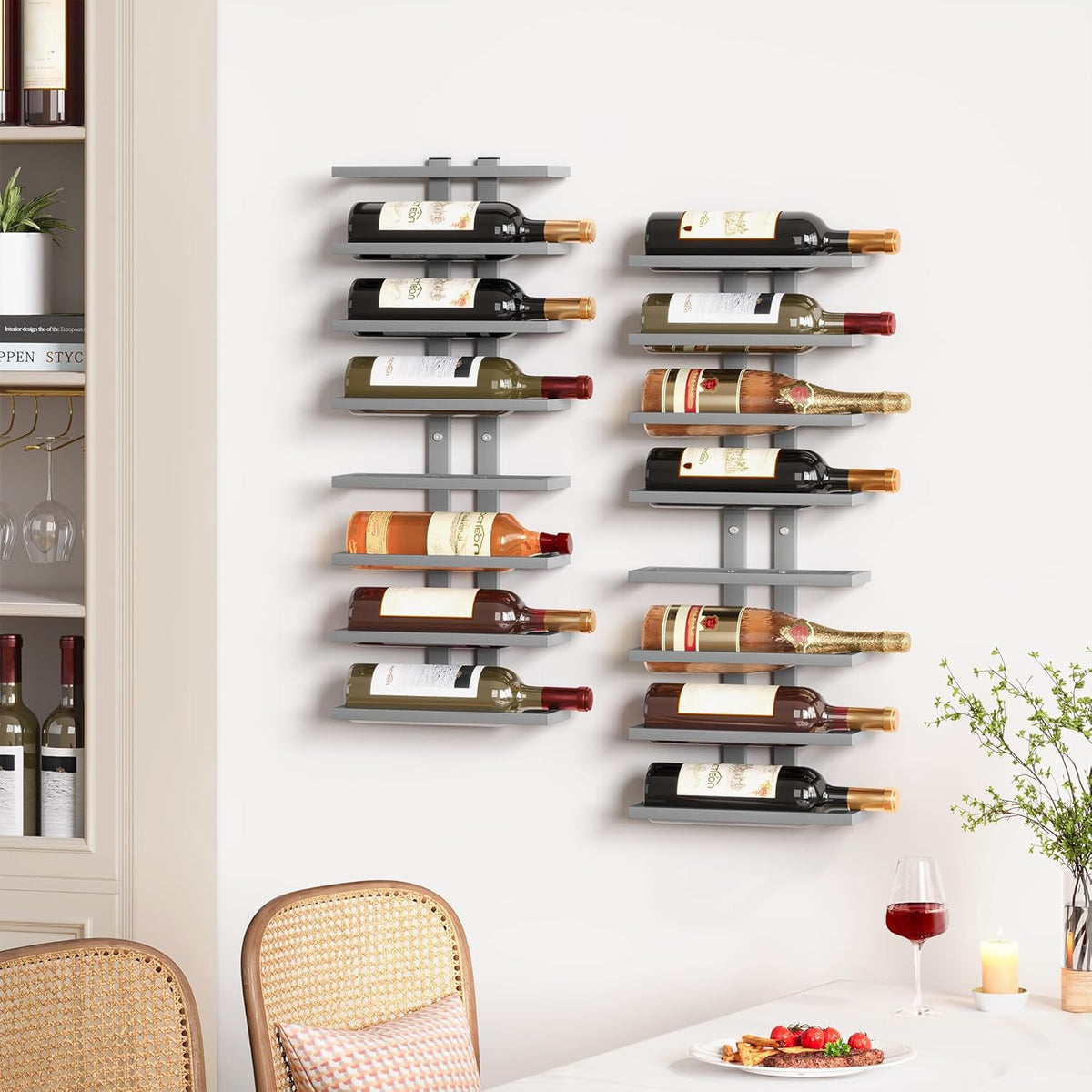 Hoctieon 8 Tier Wall Mount Wine Rack, Wall Racks for Wine Bottles Display and Storage, Hanging Bottle Organizer for Living Room, Dining Room, Wine Cellar, Bar, Grey
