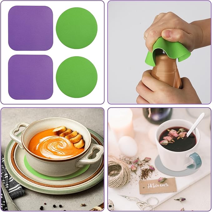 4pcs Jar Opener Gripper Pads, Rubber Jar Grippers Multi-function Jar Opener for Seniors with Weak Hands Kitchen Coasters (Green, Purple)