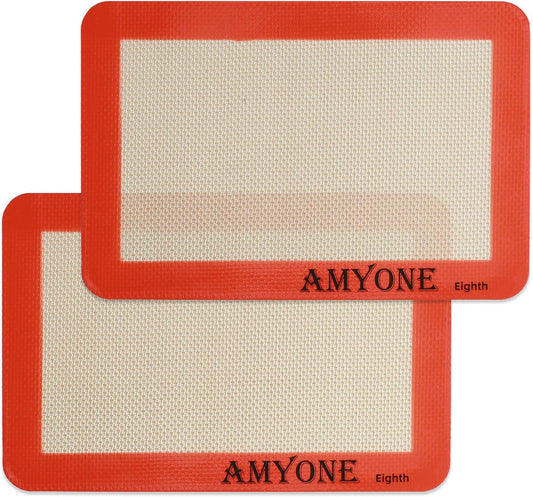 AMYONE Silicone Baking Mat for 1/8 Sheet Pan, Eighth Non-Stick Silicone Baking Sheet Liner for Cookie Macaron Bread Pastry, Food Grade Silicone Mat for 9 x 7-inch Small Toaster Oven Tray, 2 PCS