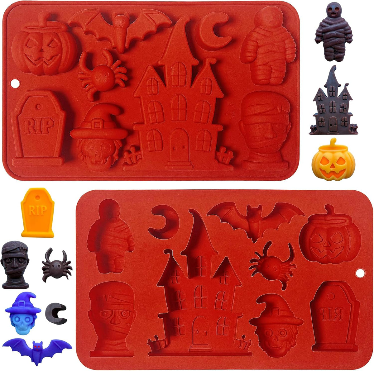2Pcs Halloween Pumpkin Molds Silicone for Chocolate Candy, 3D Halloween pumpkin Molds Silicone for Candy Gummy (Mix)