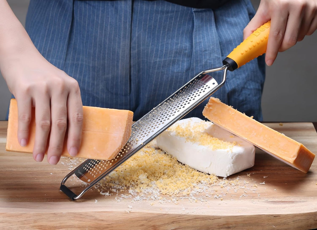 Deiss PRO Citrus Lemon Zester & Cheese Grater — Parmesan Cheese, Lemon, Ginger, Garlic, Nutmeg, Chocolate, Vegetables, Fruits - Razor-Sharp Stainless Steel Blade + Protect Cover - Dishwasher Safe