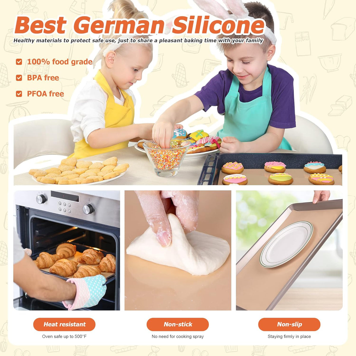Silicone Baking Mat Roll - Best German Silicone - Non-slip Silicone Pastry Mat, Non-Stick Reusable Air Fryer Linner, Counter Mat, Oven Liner, Freeze Dryer Mat - 12IN x 13.3FT