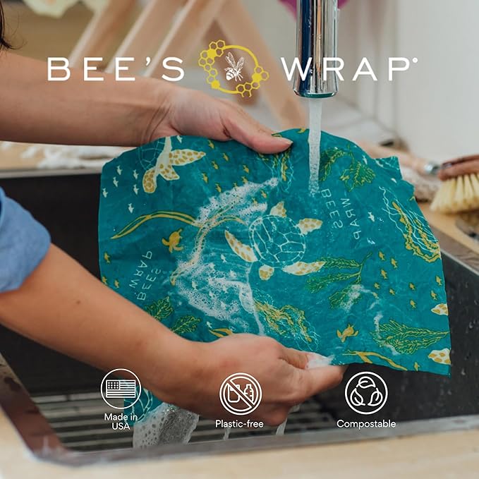Bee's Wrap Beeswax Wraps for Food - Ocean Bread Wrap - Made in USA Reusable Bread Storage Bags - Organic & Eco-Friendly Alternative to Aluminum Foil, Sourdough Bags & Plastic Wrap