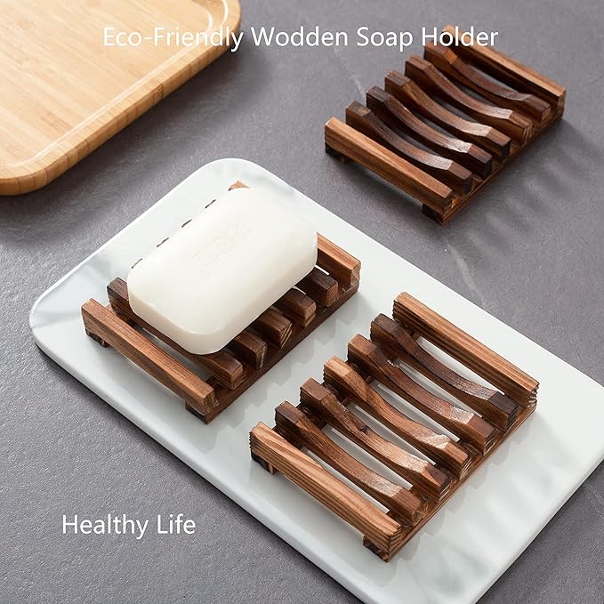 Wooden Soap Dish for Shower,Set of 3,Self Draining Bar Holder for Bathroom, Soap Saver Tray Soap Stand for Homemade Soap, Vowupt