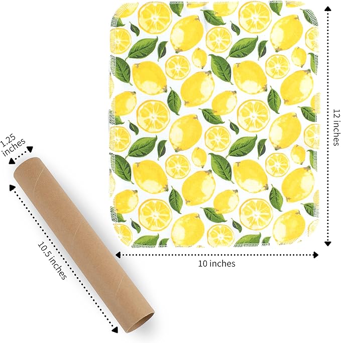 The Useless Brand Reusable Paper Towels Roll | Washable Cotton Flannel Sheets w/Cardboard Roll | Fits on Most Holders (Lemons, 12 Towels)