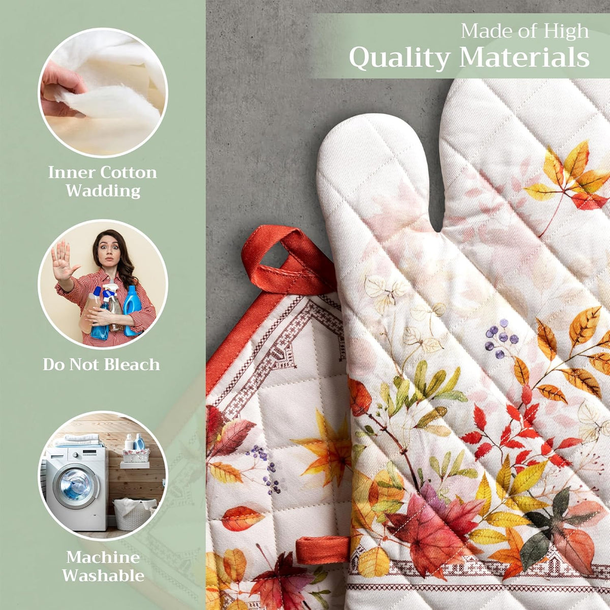 Maison d' Hermine 100% Cotton Oven Mitt & Pot Holder Set (7.5"x13" & 8"x8") Heat Resistant BBQ Cooking Gloves with Loop, Baking, Grilling, Kitchen, Handling Hot Pans (Amarante)
