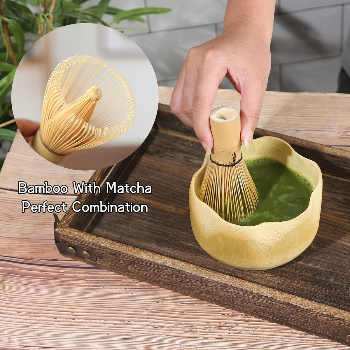 Matcha Whisk Set with Bamboo Bowl, Traditional Bamboo Matcha Kit with 6-Spout Bowl, Unique Gifts for Matcha Lovers Women Men Girl Friend Home Kitchen, Gifts for Christmas, Birthday,Halloween