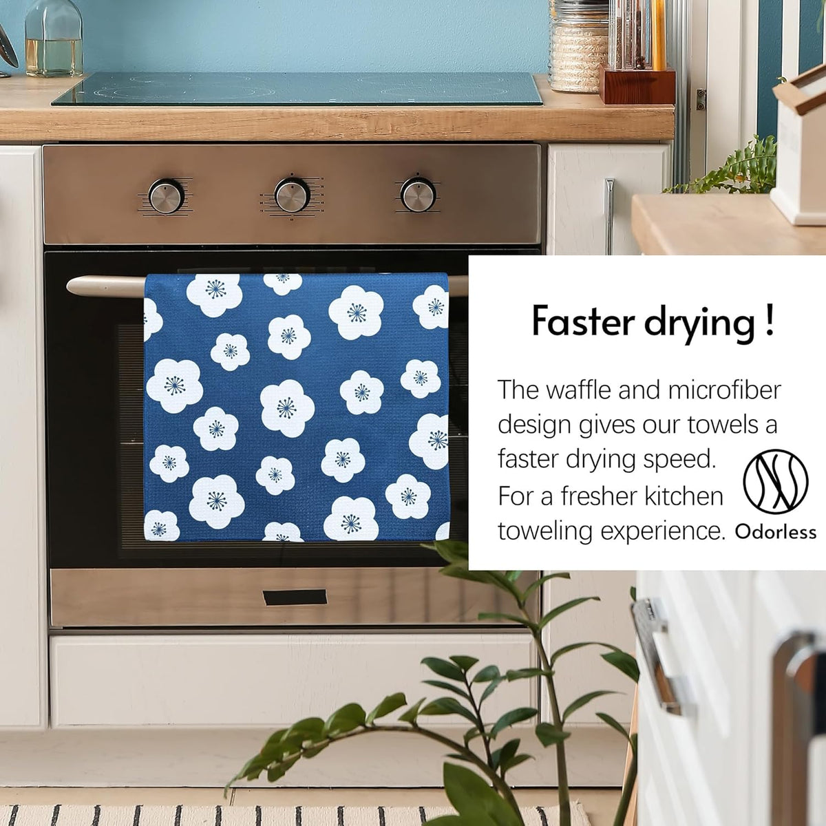 Kitchen Towels, Premium Dish Towels for Kitchen Drying, 18" x 30" Tea Towels, Quick Dry Microfiber Dish Cloths, Ocean Sakura Series, 2-Pack