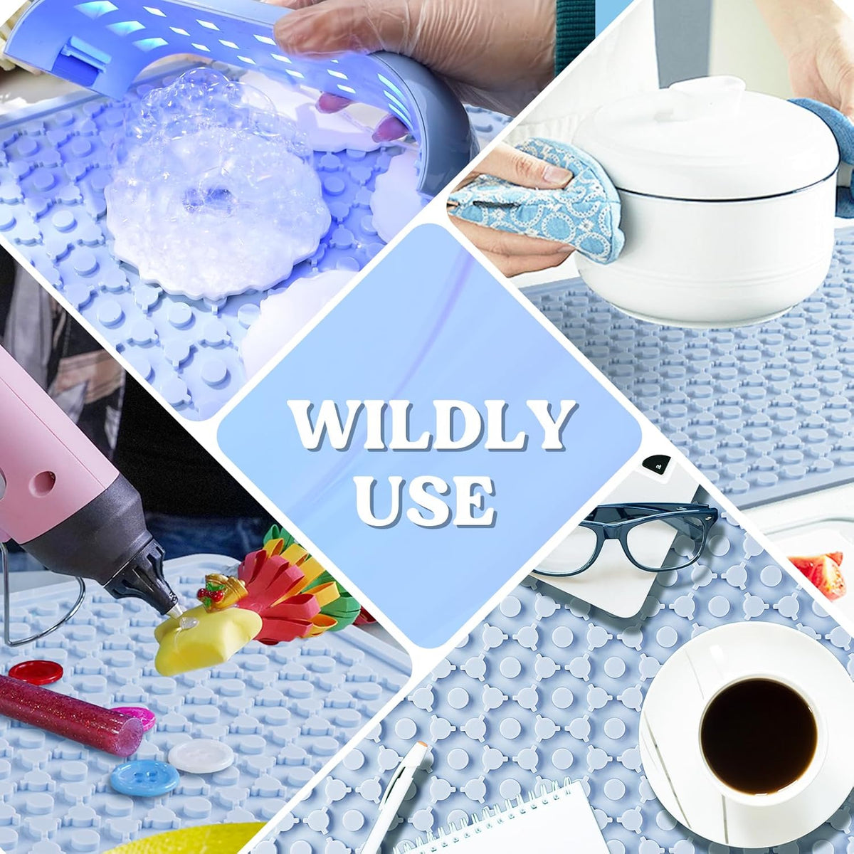 LET'S RESIN Premium Resin Collector Mat, 20" x 14"Large Easy Clean Silicone Mat for Crafts, Epoxy Resin,Placemat(Blue)