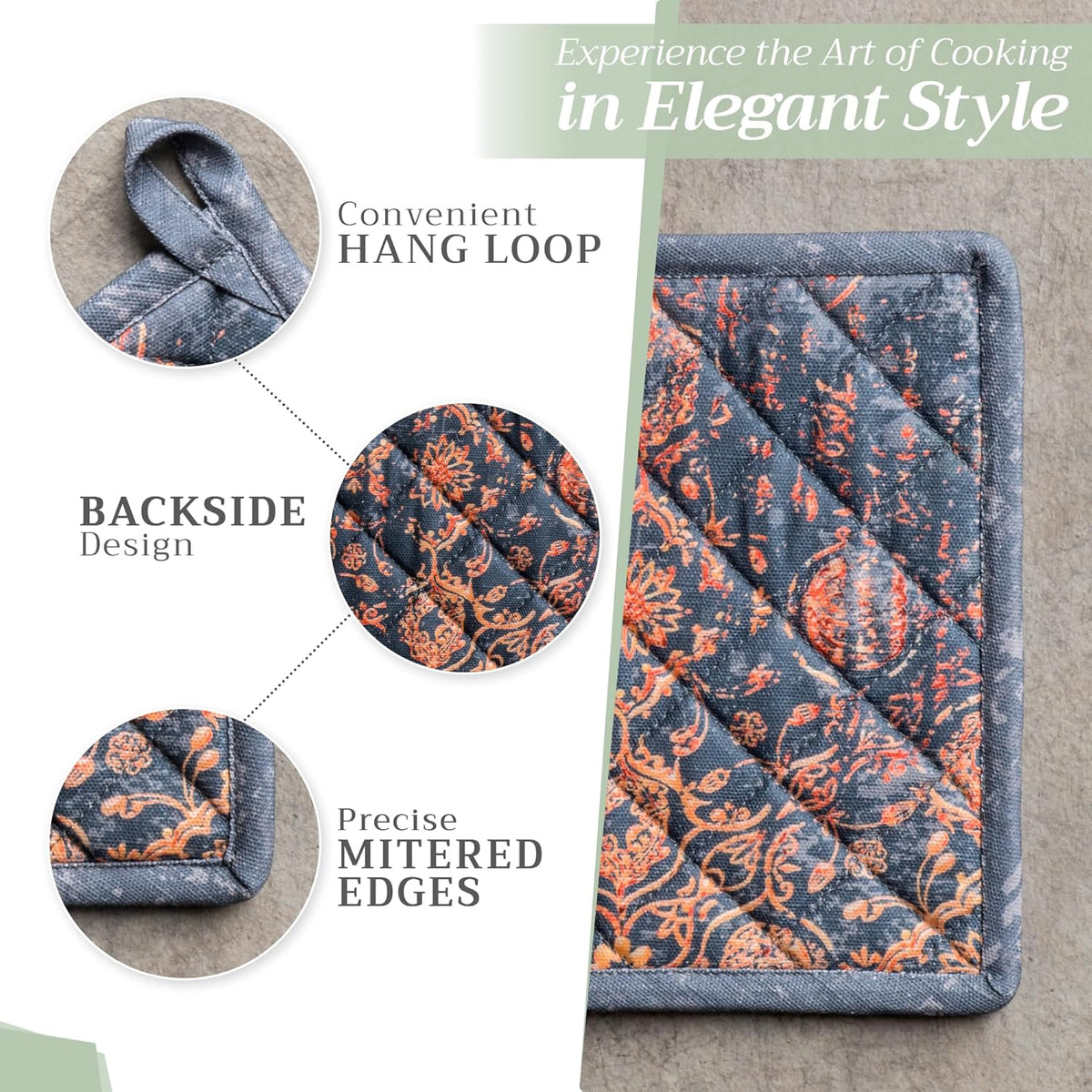 Maison d' Hermine Pot Holders Set 100% Cotton Heat Resistant Potholders 8" x 8" Hot Pads with Loop BBQ, Cooking, Baking, Grilling, Kitchen, Handling Hot Pans (Pack of 2, Imperfection)