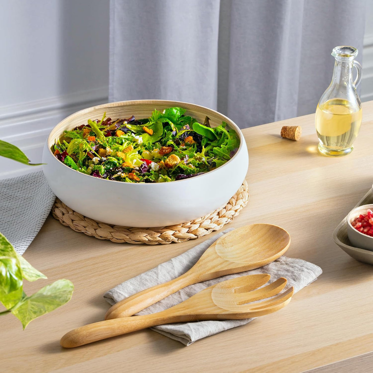 Dehaus® Large Premium Bamboo Salad Tongs - Eco Friendly Wooden Serving Spoons - Salad Serving Utensils - Salad Tosser Forks - Giant Wood Salad Servers - 12 inch Salad Hands