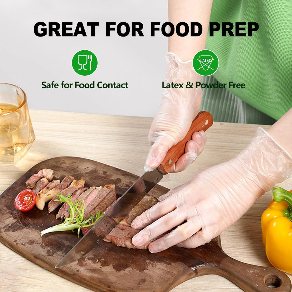 Disposable Vinyl Gloves, Food Safe, Latex-Free Powder-Free Clear Plastic Gloves for Cooking, House Clean, Food Prep