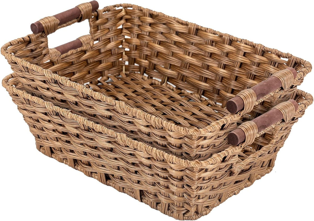 Basket - Wicker Storage Basket, Hand Woven Wicker Storage Basket for Home Storage, Dimensions 15"W x 10.6" x 5.1"H, Brown Home Storage Box