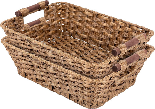 Basket - Wicker Storage Basket, Hand Woven Wicker Storage Basket for Home Storage, Dimensions 15"W x 10.6" x 5.1"H, Brown Home Storage Box