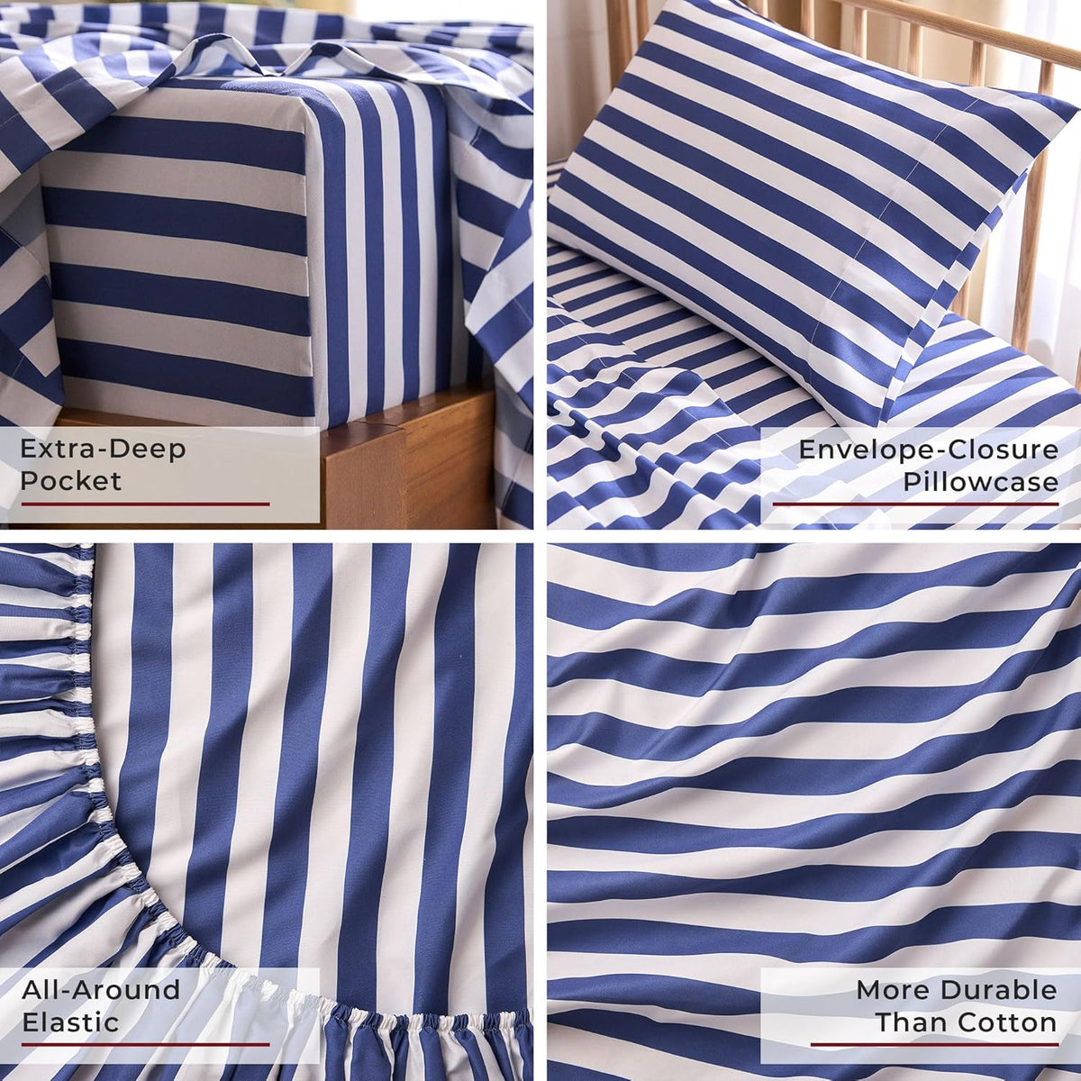 Mellanni Twin Sheets Set - 3 PC Iconic Collection Bedding - Hotel Luxury, Extra Soft, Cooling Bed Sheets - Wrinkle, Fade, Stain Resistant (Twin, Oxford Stripe Blue Nova)