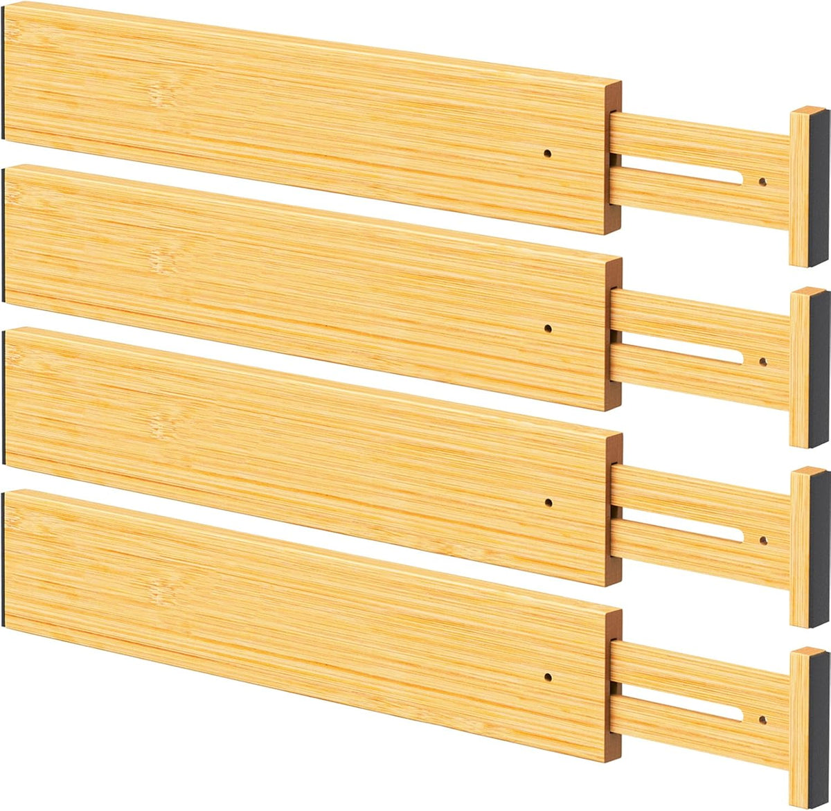 BAMBUROBA Bamboo Drawer Dividers, Adjustable Organizer for Kitchen & Bedroom, Expandable 17-22" Drawer Separators, 4-Pack
