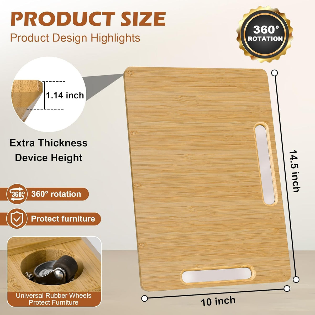 Joy&Grace Appliance Slider for Kitchen Appliances 360° Rolling Sliding Tray for Coffee Maker Countertop, Bamboo Coffee Pot Slider Rolling Tray (Natural, Medium 14.5" x 10")