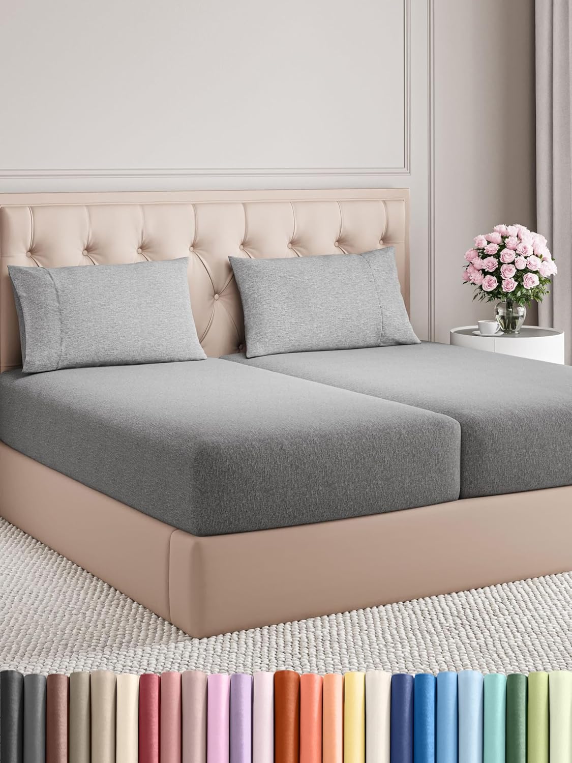 Split King Size 5 Piece Sheet Set - Comfy Breathable & Cooling Bed Sheets Set - Hotel Luxury Bedding for Women, Men, Kids, Teens, Boys & Girls - Deep Pockets & Wrinkle Free - Grey (Heathered Sheets)