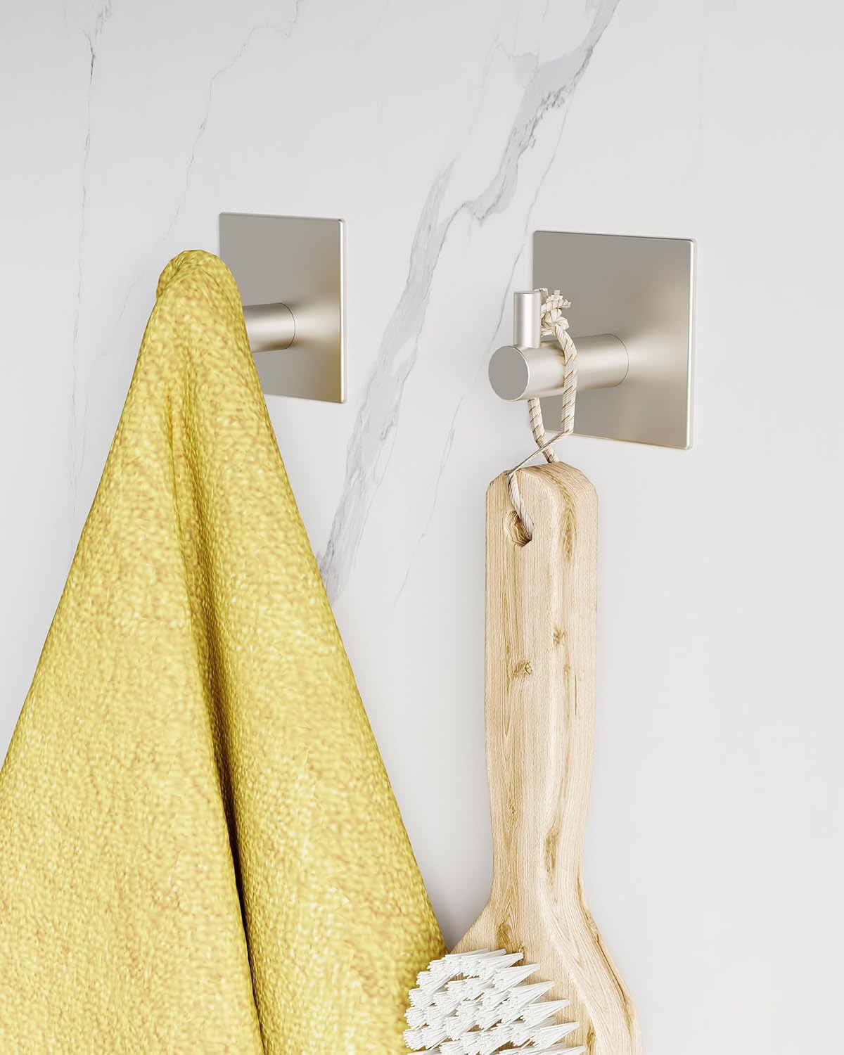 Paper Towel Holder Under Cabinet, Self Adhesive or Wall Mounted SUS304 Stainless Steel Paper Towel Holder for Kitchen, Bathroom(2 Towel Hooks, Silver)