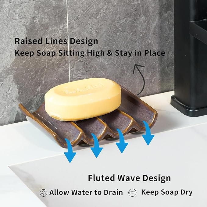 Ceramic Bar Soap Dish and Savers for Bathroom, Shower and Kitchen, Japanese Self Drain Soap Holder, Purple