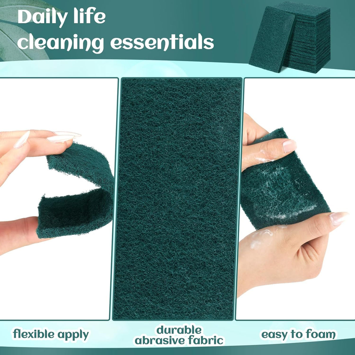 Hoolerry 200 Pcs Heavy Duty Scouring Pads Non Scratch Household Scrub Pads for Cleaning Reusable Pan Scrubber Anti Grease Scrubbing Pads for Dish Kitchen Metal Grills, 4.3 x 3 x 0.3 in (Green)