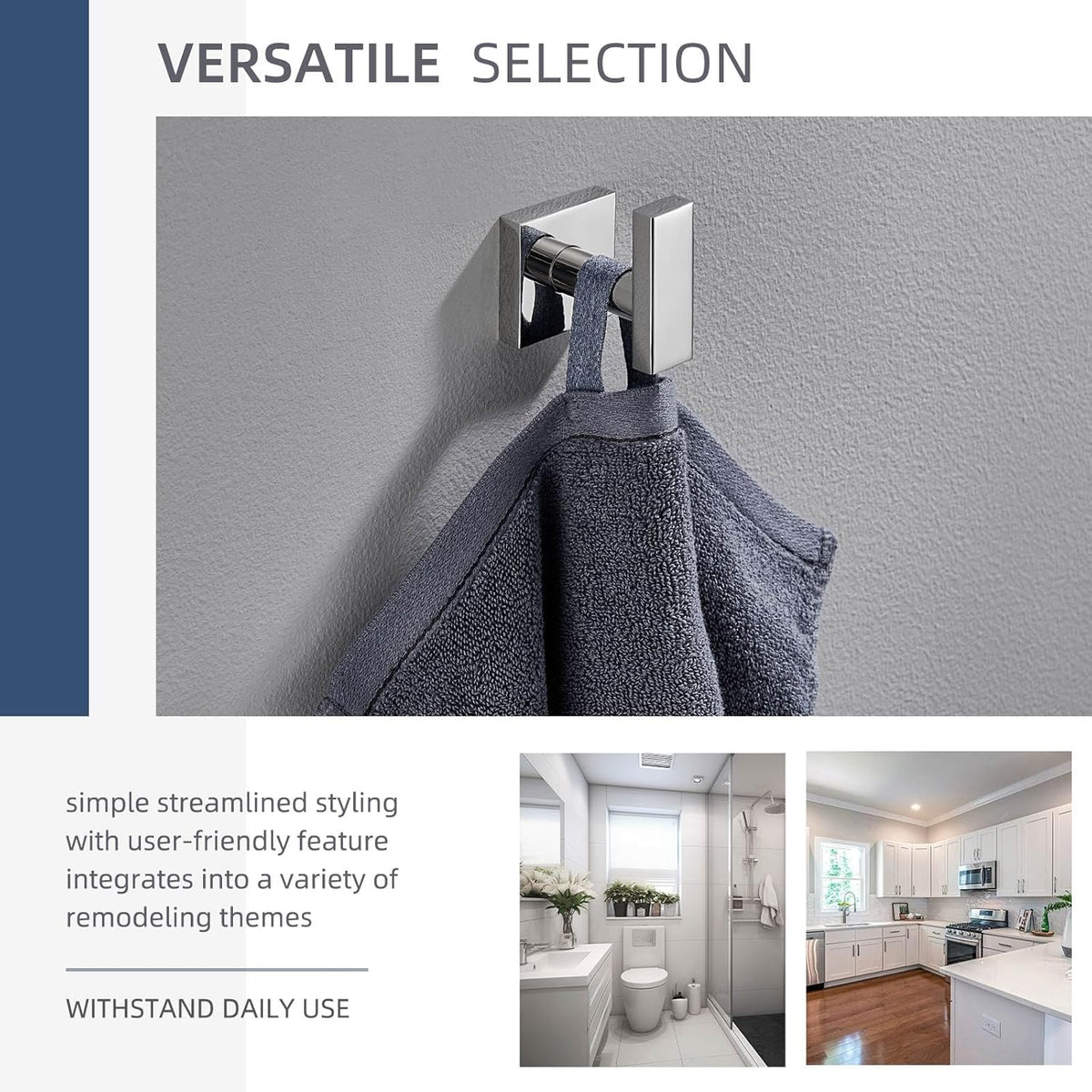 Angle Simple Towel Hook for Bathroom, SUS 304 Stainless Steel Robe Coat Hook, Hand Towel Holder Wall Mounted, Polished Chrome