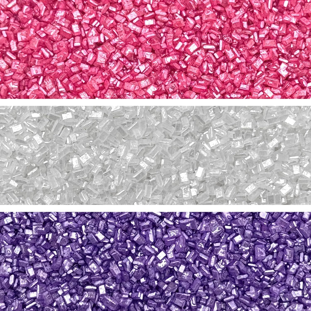Fancy Sprinkles Total Flirt Sugar Set with Fancy Purple Tote Bag Fancy Sugar Pearlescent, Sparkly Sugar Crystals (Amethyst Purple, Tourmaline Pink and Diamond White) (8 OZ)