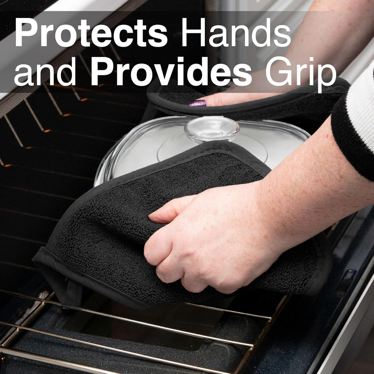 RITZ Terry Potholder & Hot Pad: Unparalleled Heat Resistant, Durable 100% Cotton – Ergonomically Designed for Optimal Grip – Easy-Care Machine Washable – 2-Pack, Black