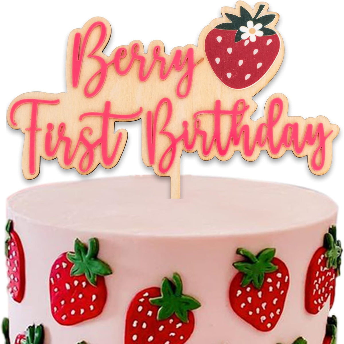 Berry First Birthday Cake Topper - Strawberry Cake Topper, Sweet One Birthday Cake Decoration for 1st Birthday Party, Anniversary, Baby Shower, Photo Booth Props, Cake Smash…