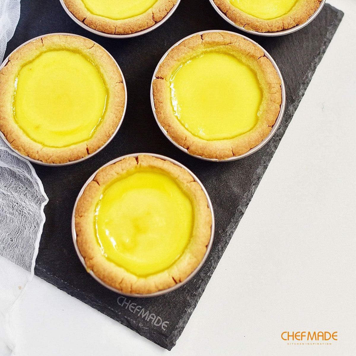 CHEFMADE Mini Pudding Pan Set, 3-Inch 4Pcs Non-Stick Egg Tart Mold Round Mini Cake and Loaf Bakeware for Oven and Instant Pot Baking (Champagne Gold)
