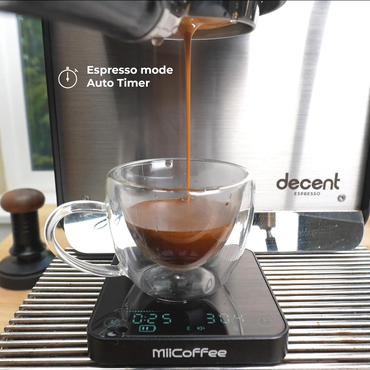 Minipress Coffee Scale, Auto Timer for Espresso and Pour-Over Coffee, Aluminum Body & Glass Top