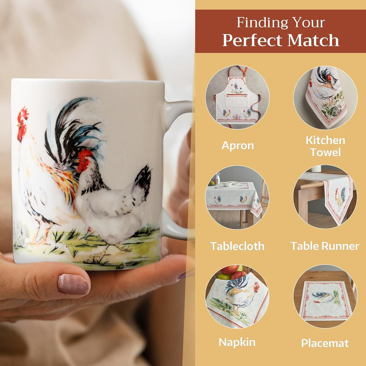 Maison d' Hermine Coffee Mug with Handles Fine Bone China Mugs Pack of One Tea Cups for Hot Beverages Cappuccino Latte Home Restaurant Office Perfect for Gift (Campagne - Basse Cour, 15 Ounce)