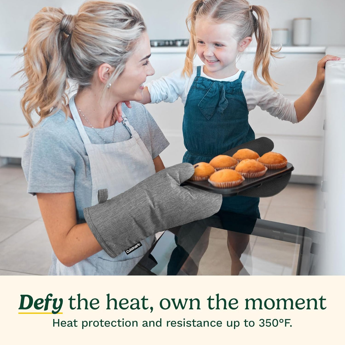 Cuisinart Kitchen Oven Mitts – Heat-Resistant Kitchen Mitts for Oven with Non-Slip Neoprene Palm, Long Cuff, and Cotton Filling – Durable Oven Gloves for Cooking, Baking, & Grilling (Chambray)